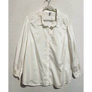 Old Navy Top Womens 3X White Button Up Long Sleeve Smocked Cotton Poplin Classic